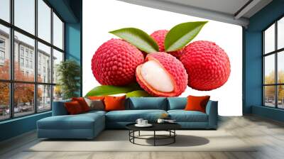 Lychee fruit composition with pulp and leaves png Wall mural