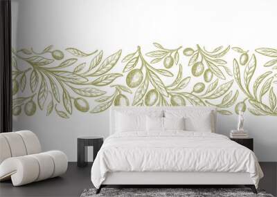 Olive seamless pattern, repeat stripe. Drawn fruit Wall mural