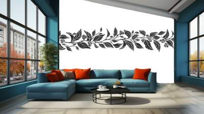 Tea leaves border Vector seamless print Silhouette Wall mural