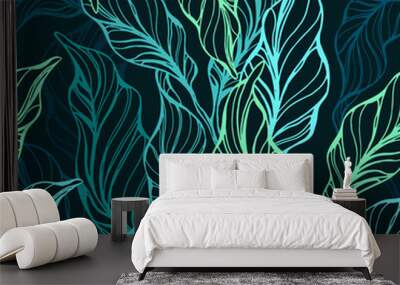 Tropic art seamless pattern Vector neon green leaf Wall mural