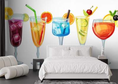 Alcohol drinks cocktail set watercolor illustration isolated on transparent background Wall mural