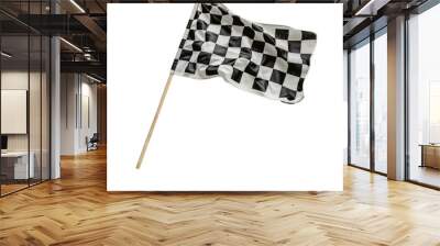 Black white race chequered or checkered flag with wooden stick isolated on transparent background. motorsport car racing symbol concept Wall mural