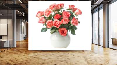 bunch of roses in white vase isolated on transparent background Wall mural