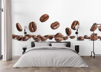 Coffee beans floating isolated on transparent background Wall mural