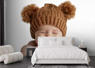 Cute baby in a hat with ears on transparent Wall mural