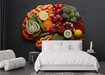 Different healthy products for brain on grey background Wall mural