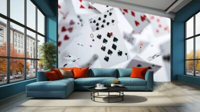 Falling playing cards isolated on white background.  Wall mural