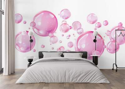 Flying pink bubbles on transparent background Wall mural