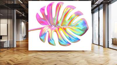 Neon tropical leaf isolated on transparent background. Monstera leaf Wall mural