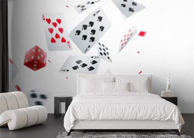 Playing cards falling on transparent background Wall mural