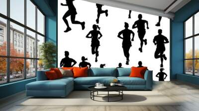 running people set of silhouettes, sport and activity  background Wall mural