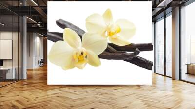 Vanilla sticks with flowers on transparent background Wall mural