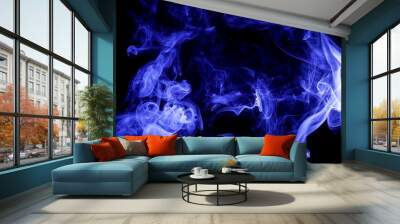 Blue smoke on black background Wall mural