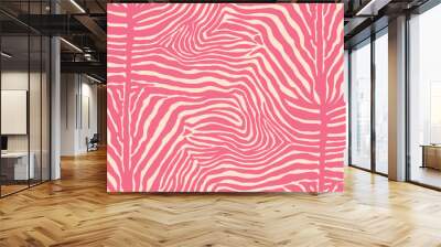 Trendy pink zebra animal skin pattern on light yellow background. Vector seamless for fabric, textile, clothes Wall mural