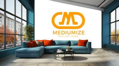 Initial M simple logo design in oval line shape for brand identity, bussines, and personal logo Wall mural