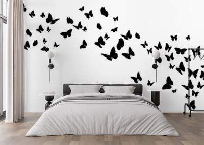 Flying black silhouettes of butterflies.Vector design element  Wall mural