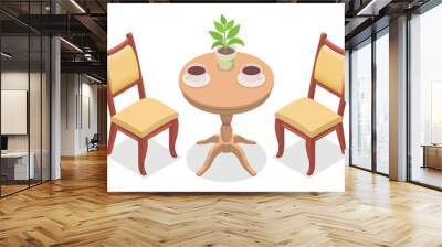 Isometric round table and two chairs vector illustration
 Wall mural