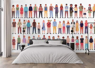 Large multinational set of people. Children, teenagers and adults isolated on white background.
 Wall mural