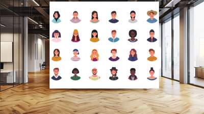 Set of various people avatars vector illustration. Multiethnic user portraits. Different human face icons. Male and female characters. Smiling men and women. Wall mural