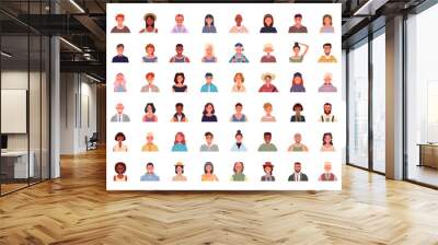 Set of various people avatars. User portraits. Different human face icons. Male and female characters. Smiling men and women. Flat cartoon style vector illustration Wall mural