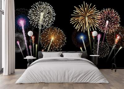 Two groups of isolated fireworks. Illustration. Wall mural