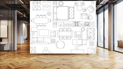 Standard furniture symbols used in architecture plans icons set, graphic design elements,home planning icon set. Wall mural