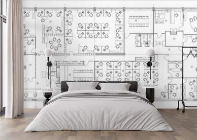 Standard office furniture symbols set used in architecture plans, office planning icon set, graphic design elements. Office room - top view plans. Vector isolated. Wall mural