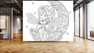 Vector cute fairy girl in flowers Wall mural