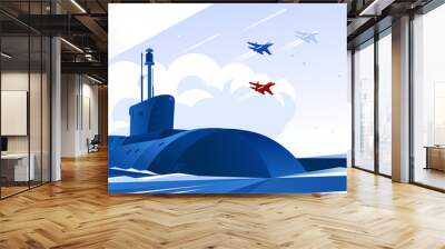 Russian strategic nuclear missile submarine card. May 9 Victory Day. Vector illustration Wall mural