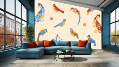 Stylized birds collection isolated on light background. Vector illustration Wall mural