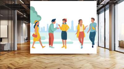 Young people in the eco city park. Vector illustration Wall mural