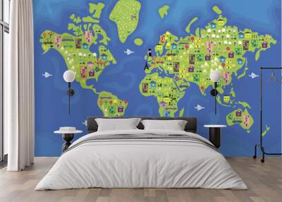 cartoon map of the world Wall mural