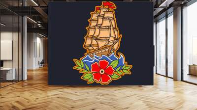 Hand drawn illustration of a pirate ship Wall mural