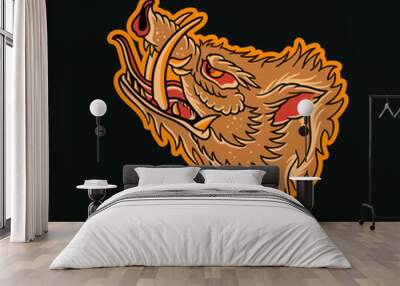 Hand drawn illustration of Wild boar vector design Wall mural