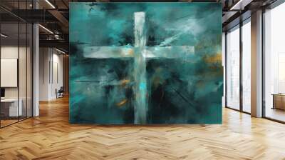 an abstract painting of a cross, generated AI technology Wall mural