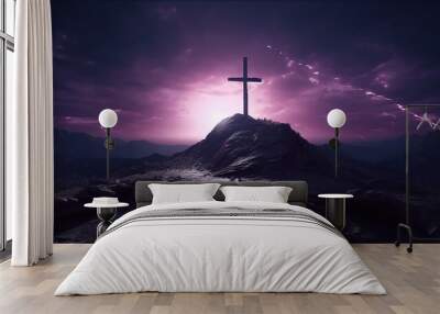 realistic landscape cinematic cross with dark purple vibe, generated AI Technology Wall mural