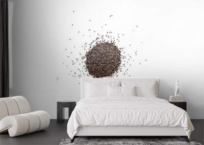 Closeup of organic dry chia seeds isolated on a transparent background without shadows from above, top view Wall mural