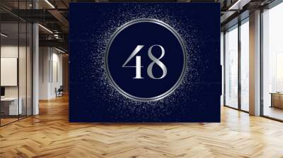 48 years anniversary celebration with silver color isolated on midnight blue background. Vector design for greeting card, birthday party, wedding, event party, and invitation card.  Wall mural