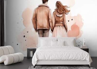 Hand drawn drawing of romantic couple white background Wall mural