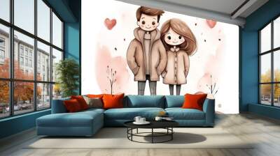 Hand drawn drawing of romantic couple white background Wall mural