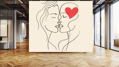 Outline graphic of love couple isolated background symbol Wall mural