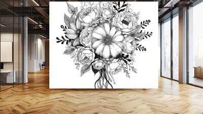 vector coloring black line floral bouquet white background Wall mural