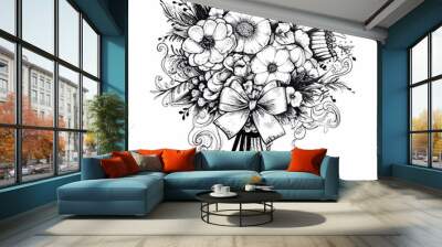 vector coloring black line floral bouquet white background Wall mural