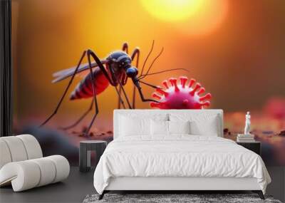 Mosquito and Coronavirus. Generative Ai Wall mural