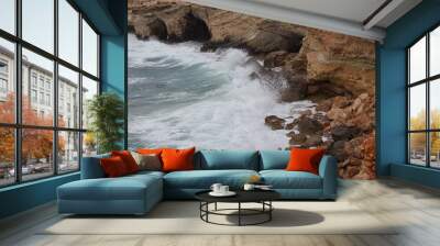 Rocky shore of Cyprus with waves crashing Wall mural