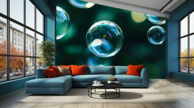 A Beautiful Green Background with Bubbles and Soft Light Effects radiating tranquility Wall mural