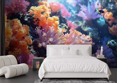 A vibrant coral reef with a variety of colorful corals. Colorful coral reef of the underwater world Wall mural