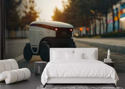 Delivery robot delivering packages, intelligent automaton vehicle for the delivery food and products Wall mural