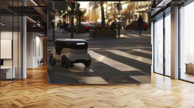 Delivery robot delivering packages, intelligent automaton vehicle for the delivery food and products Wall mural