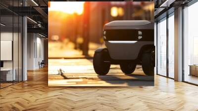 Delivery robot delivering packages, intelligent automaton vehicle for the delivery food and products Wall mural